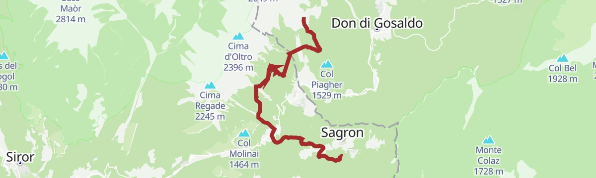 Route map: CRODA GRANDA - AGNER WILD TREK - STAGE 1 - Sagron Mis (Chalet Giasenei) - Malga Cavallera (Domadore variant)